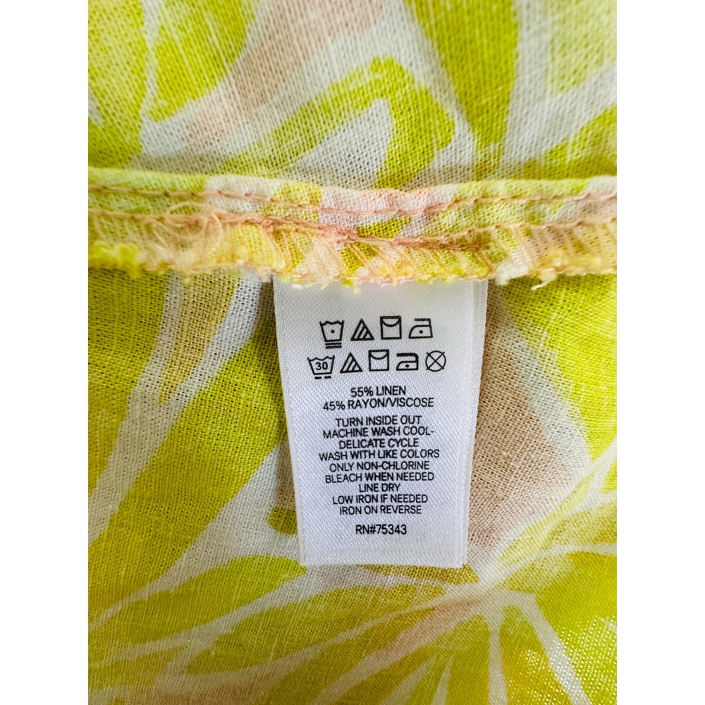 Sigrid Olsen Women Lime Green Peach Tropical Palm Linen Blend Midi Dress Size M - Picture 8 of 8